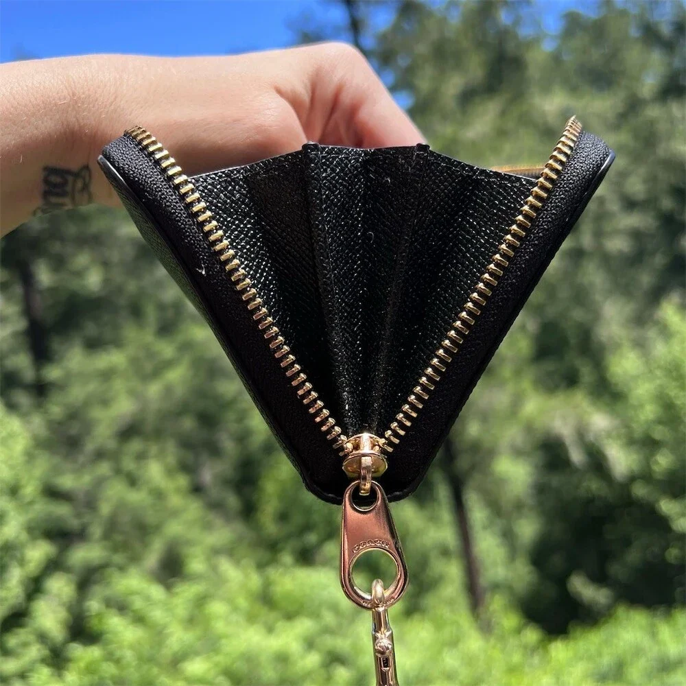 COACH Long Zip-Around  Black Crossgrain Leather Wallet Gold Hardware AUTHENTIC